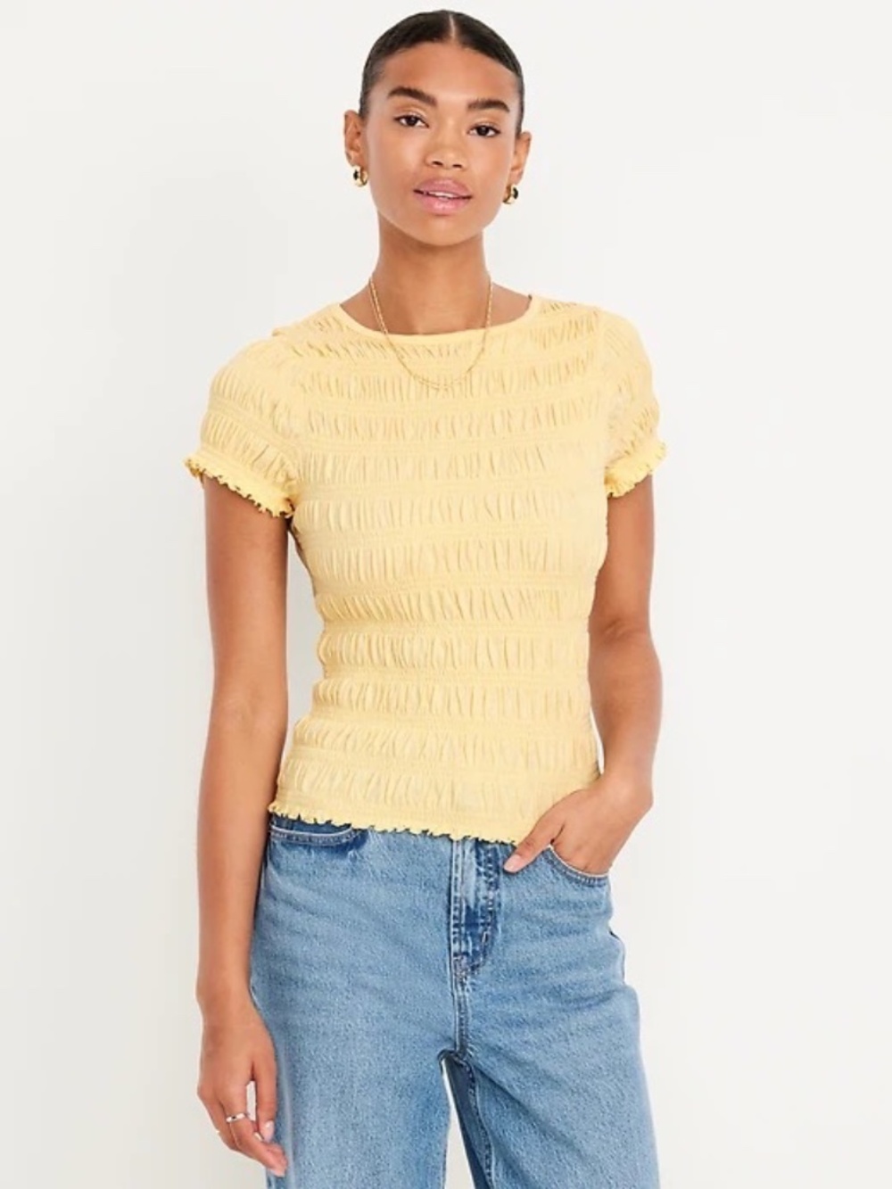 Old Navy Women's S Butter Yellow Textured Tee